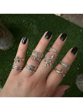 Silver rings, set of 9 #jewelry #y2k #rings